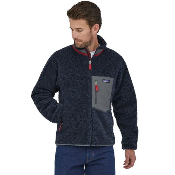 Patagonia Men’s Classic Retro-X Fleece Jacket Sherpa Full Zip Navy / Wax Red - Picture 1 of 15
